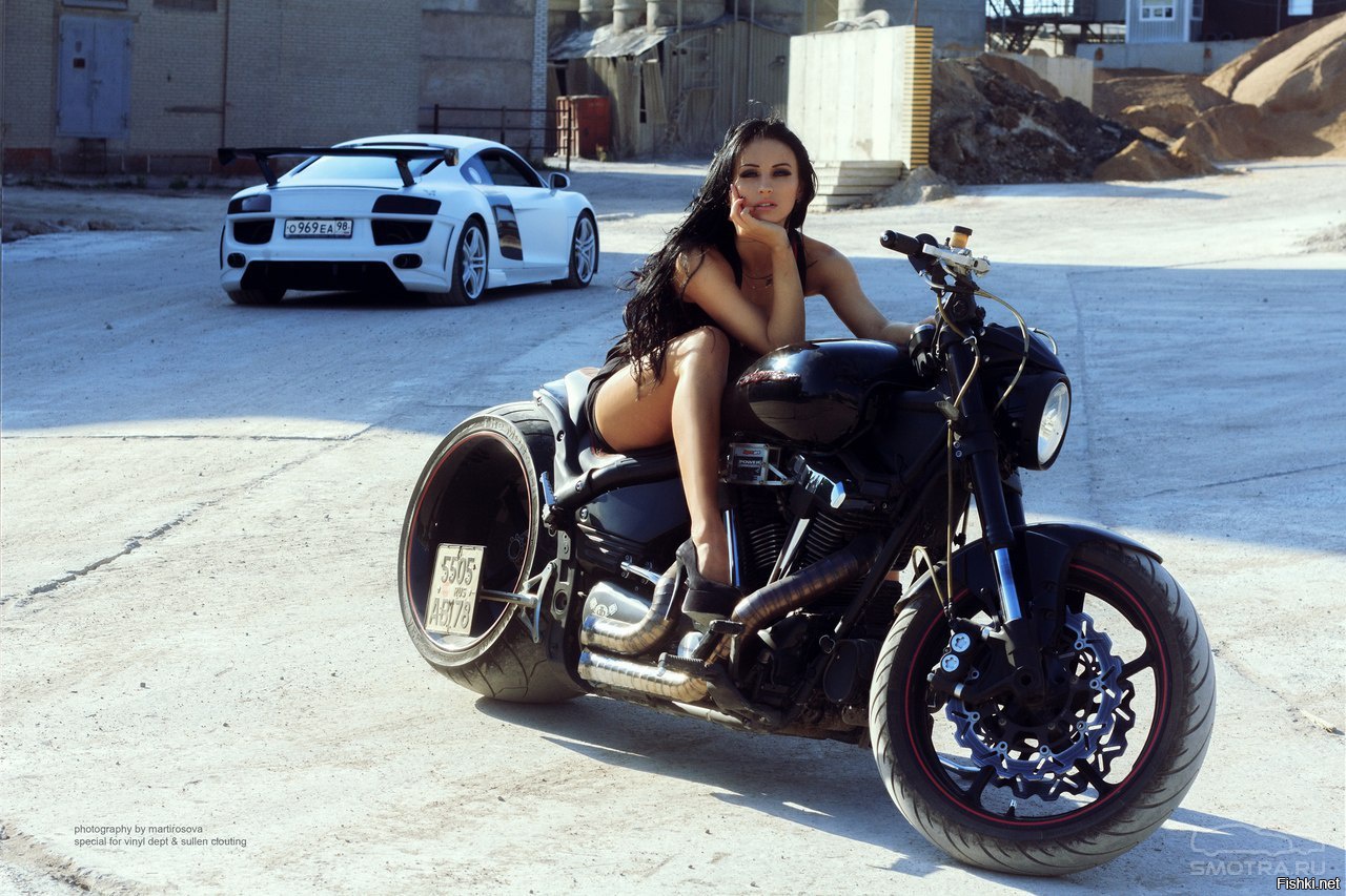 Sexy model Brunettes on a motorcycle in Ulaanbaatar